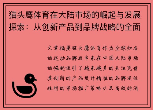 猫头鹰体育在大陆市场的崛起与发展探索：从创新产品到品牌战略的全面分析
